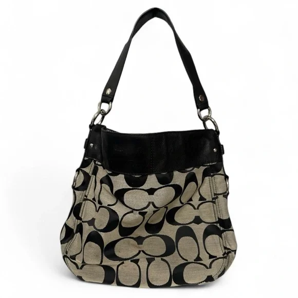 Coach Signature Black & Khaki Canvas Shoulder Bag - Picture 3 of 11